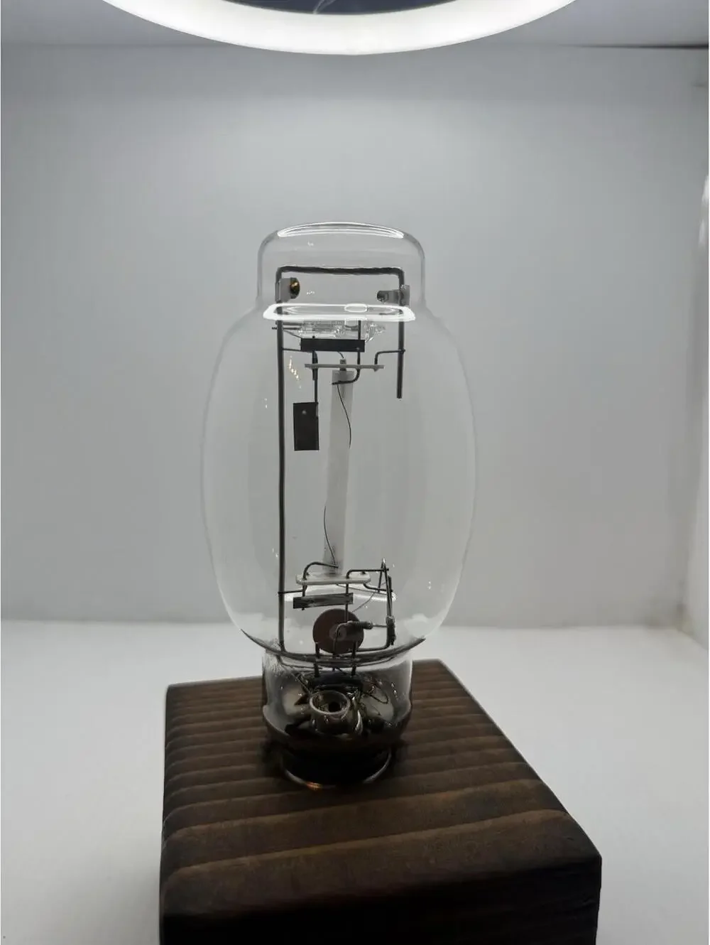 Vintage Retro High Pressure Sodium Industrial Bulb Display on Wood Pedestal